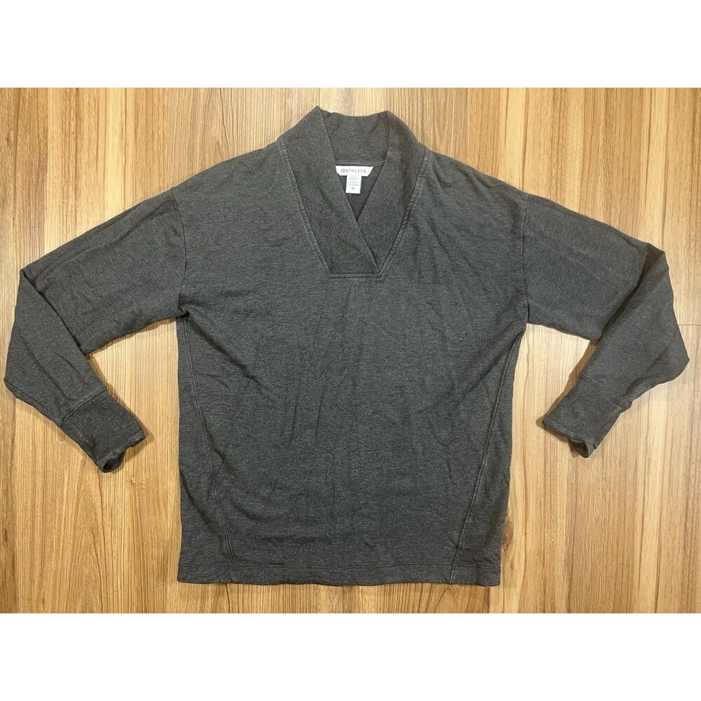 Athleta Clarity Sweatshirt Womens Medium Gray V-Neck Long Sleeve Knit Pullover